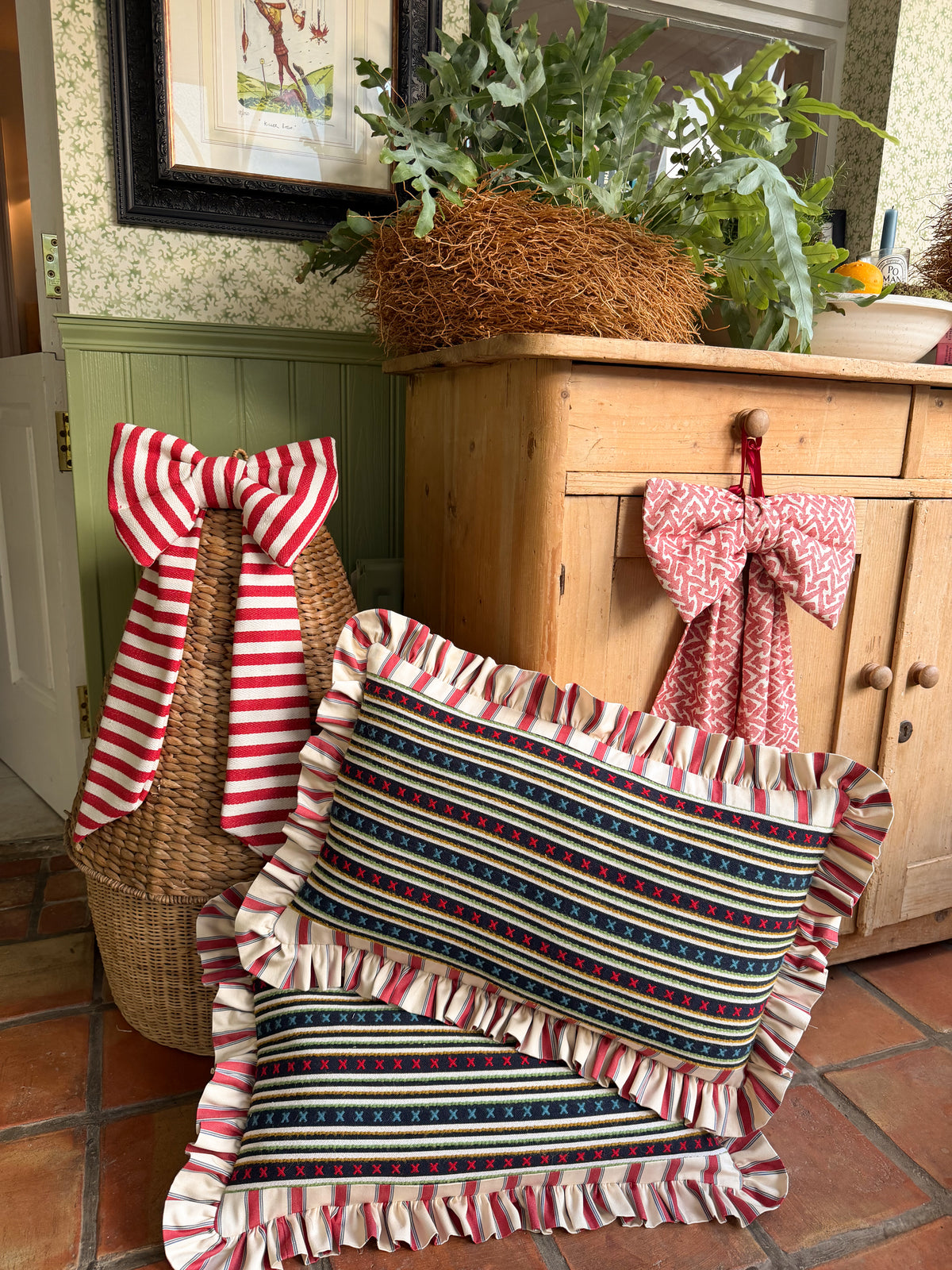 Christopher Farr x Red Stripe Ruffle PAIR