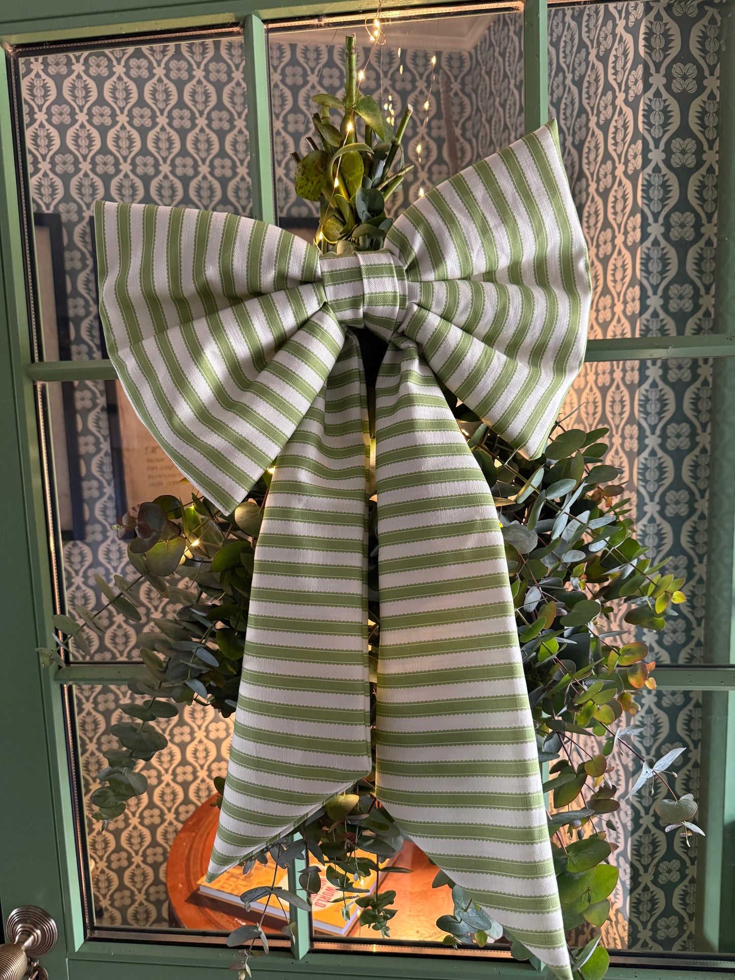 Green Striped Bow