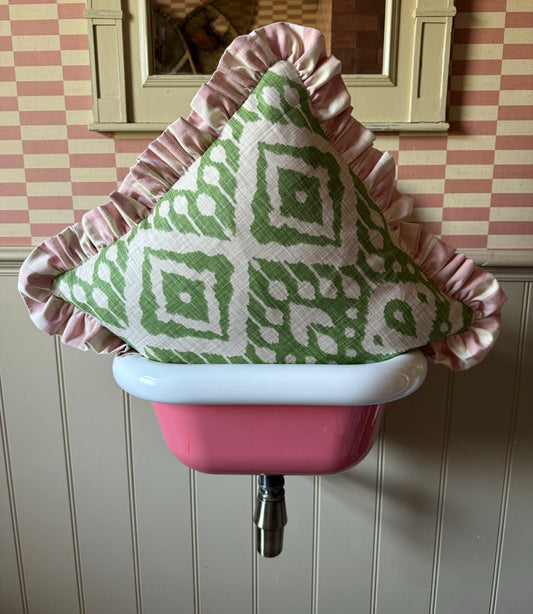 Green Ikat x Pink Stripe Ruffle